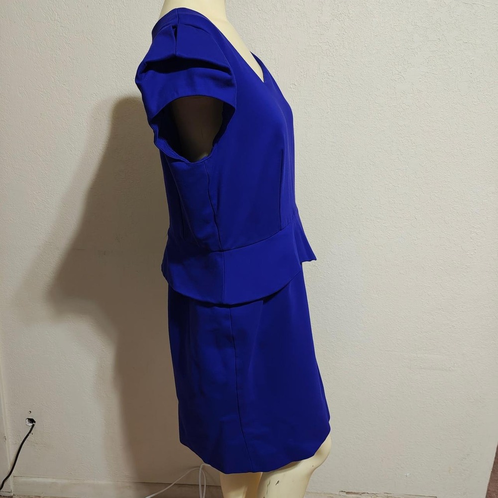 Antonio Melani Royal Blue Peplum Cap Sleeve V-Neck Sheath Dress Womens 14 - Picture 2 of 5
